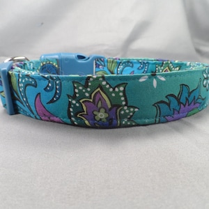 Blue and Green Paisley on Teal Dog Collar