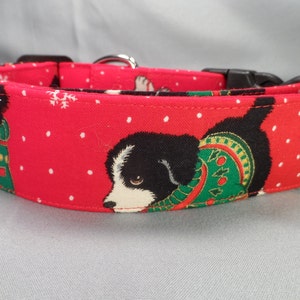 Wide Christmas Dog Collar, 1.5 inch wide Christmas Dog Collar, Christmas Puppies on Red
