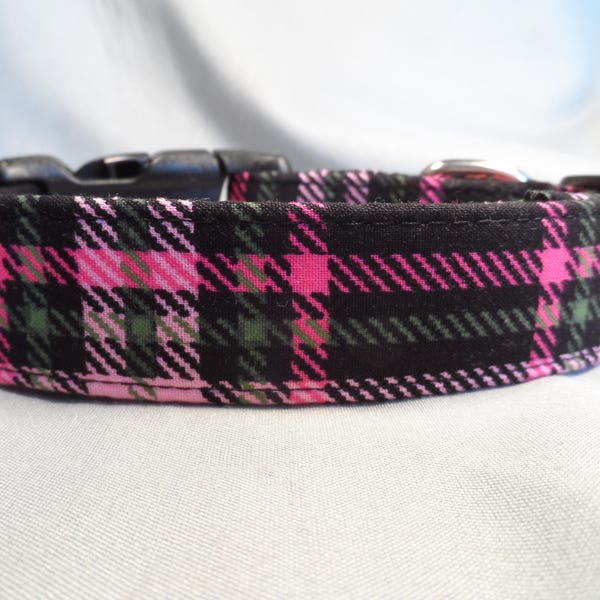 Plaid Dog Collar Pink and Black Plaid Dog Collar