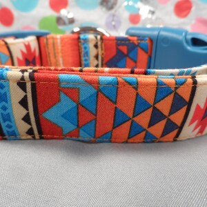 Southwestern Dog Collar Tribal Stripe Design in Blue and Orange