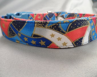 Red White and Blue Ribbons Patriotic Dog Collar