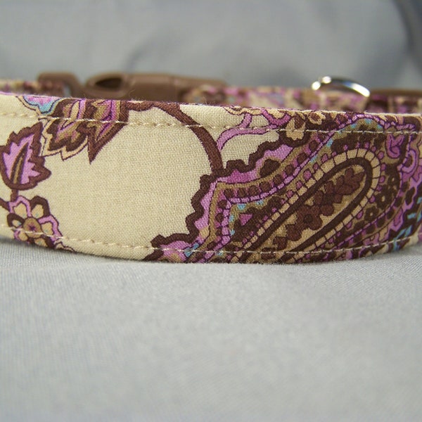 Purple Paisley on Tan Dog Collar