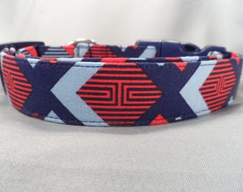 Red White and Blue Dog Collar, Cute Dog Collar with Graphic Pattern