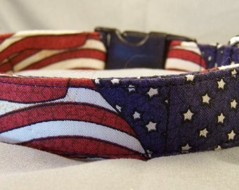 Waving Stars and Stripes Patriotic Dog Collar