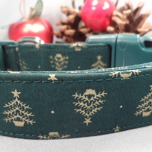 Fancy Christmas Dog Collar, Cute Green with Gold Christmas Trees