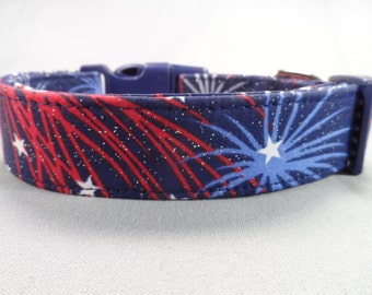 Sparkling Fireworks July 4th Patriotic Dog Collar