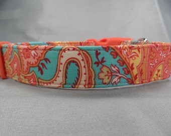 Blue and Peach Paisley Dog Collar