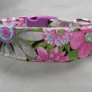 Gray and Orchid Flowers Girl Dog Collar