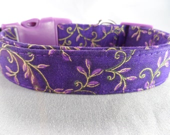 Gold Leaf Scroll on Purple Dog Collar