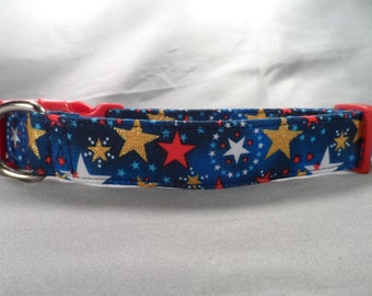 Gold and Patriotic Stars on Navy Blue Dog Collar