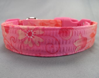 Peach and Pink Flower Girl Dog Collar