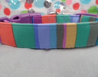 Stripe Dog Collar, Soft Rainbow Wide Stripe Dog Collar