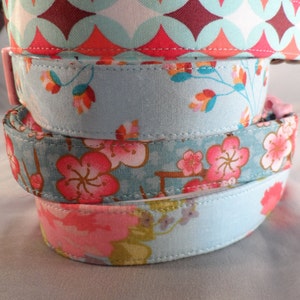 Pink Cherry Blossoms on Blue Dog Collar image 4