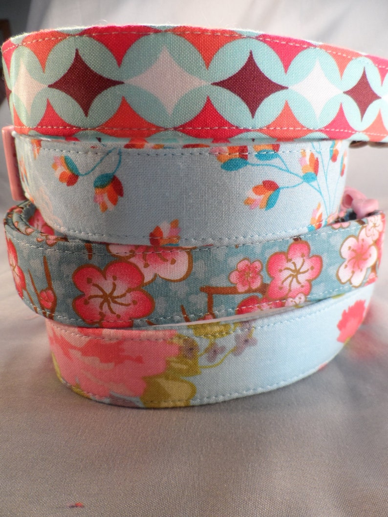 Pink Cherry Blossoms on Blue Dog Collar image 4