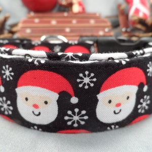 Christmas Dog Collar, Cute Santa Claus Faces on Black