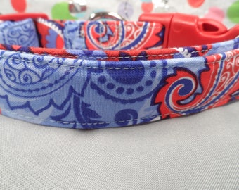 Paisley Dog Collar Funky Patriotic Red White and Blue Dog Collar