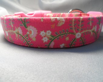 Girl Dog Collar, Hot Pink Flower Scroll