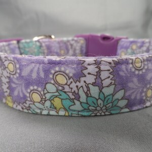 Flower Dog Collar, Green on Purple Dog Collar