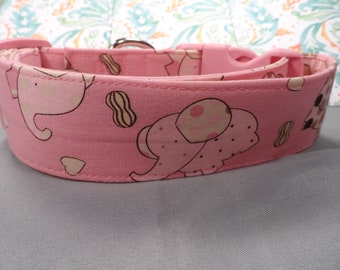 Dog Collar, 1.5 inch Wide Dog Collar, Pink Elephants Dog Collar