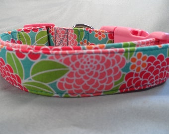 Girl Dog Collar Groovy Red and Pink Flowers