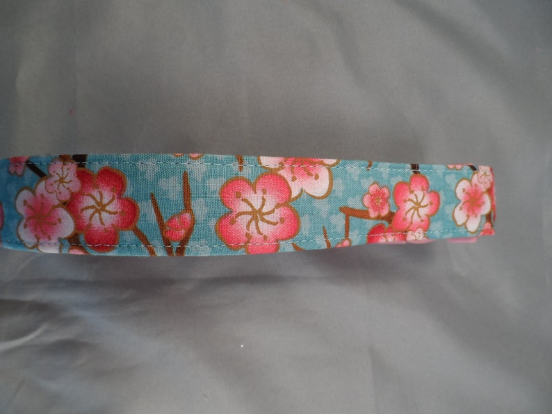 Pink Cherry Blossoms on Blue Dog Collar image 2