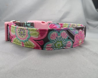 Big Bright Flowers on Brown Dog Collar