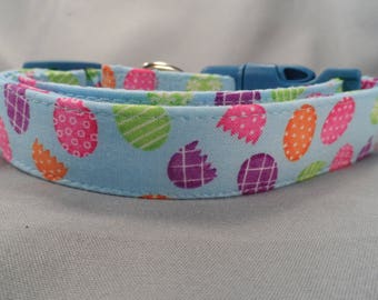 Easter Dog Collar, Colorful Easter Eggs on Blue