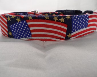 Gold Stars and USA Flags Dog Collar