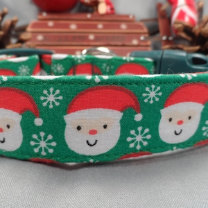 Christmas Dog Collar, Cute Santa Claus Faces on Green