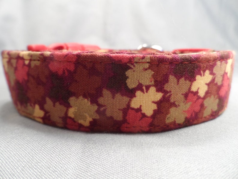 Fall Dog Collar Small Maple Leaves on Red