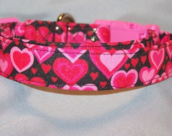 Valentine Dog Collar Glittering Pink Heart Rows