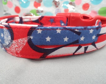 Patriotic Dog Collar, Red White and Blue Flower Power