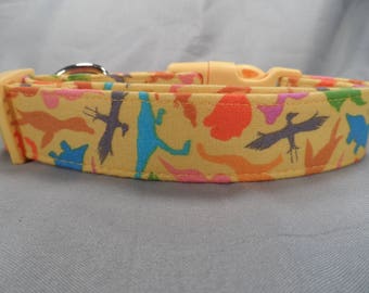 Dinosaur Dog Collar Yellow with Colorful Dinosaurs