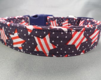 Red White and Blue Double Stars and Stripes Patriotic Dog Collar