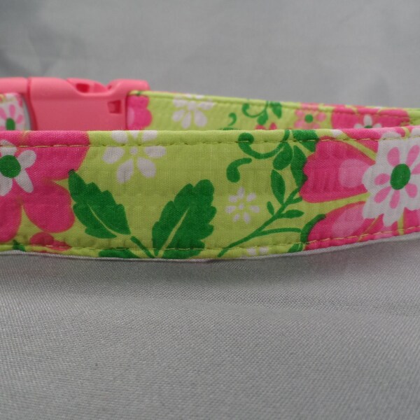 Lime Green with Popping Pink Flowers Girl Dog Collar