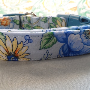 Girl Dog Collar, Cute Daisies and Flowers on Light Blue Dog Collar