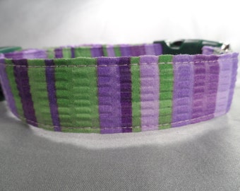 Green and Purple Stripe Dog Collar