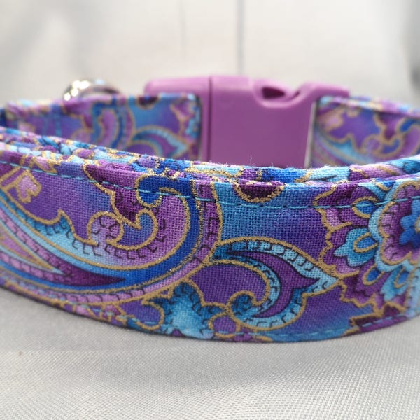 Fancy Dog Collar, Purple Paisley Dog Collar for Girls or Boys