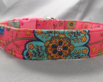 Bright Blue Flowers on Hot Pink Girl Dog Collar