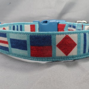 Nautical Dog Collar Flags on Light Blue Beach Dog