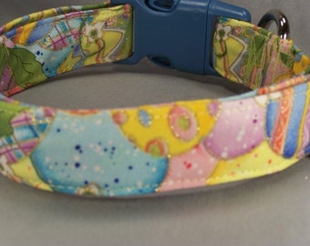 Easter Dog Collar Colorful Easter Eggs on Yellow