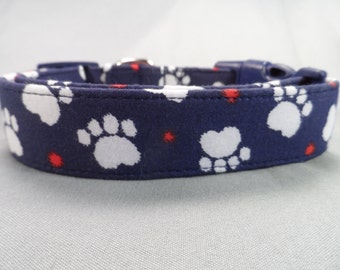 Red White and Blue Paws Prints Patriotic Dog Collar