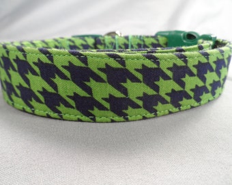 Blue and Green Houndstooth Dog Collar