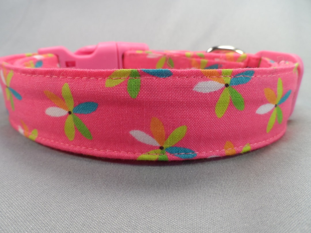 Hot Pink Dog Collar With Cute Pinwheel Daisies Etsy