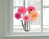 Flowers, Decal, Dahlia, Home Decor, Floral, 'Flat Flowers' (Pink Dalhia Coffee Pot)