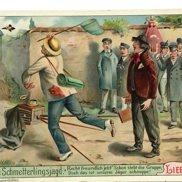 Antique Advertising Chromo Trade Card, Butterfly Hunter, German Liebig Card