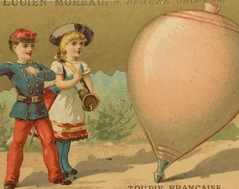 Carte publicitaire ancienne, France, publicité chromo, toupie - Jouets