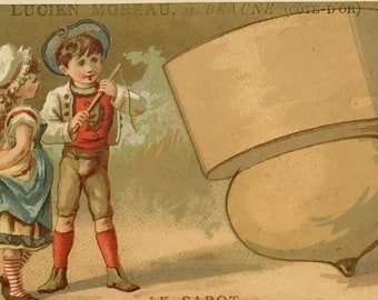 Antike französische Werbe-Chromo-Handelskarte, Kreisel – Spielzeug
