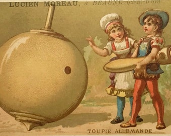 Antike französische Werbe-Chromo-Handelskarte, Kreisel – Spielzeug