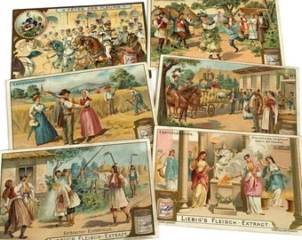 Tarjeta comercial Chromo Liebig publicitaria antigua, conjunto de lotes Destash